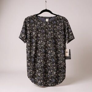 Duetime Maternity Black Floral Short Sleeve Top Size L NWT